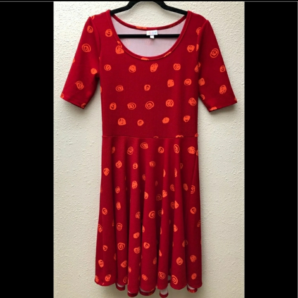 RARE LuLaRoe Red and Orange Spiral Nicole Dress